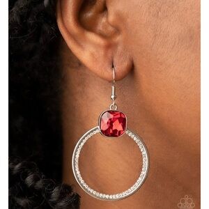 Elegant Red and Silver Crystal Hoop Earrings